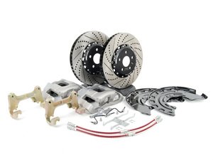 ES#2718615 - 1K0698007 - Front Big Brake Kit - 2-Piece Cross Drilled & Slotted Rotors (345x30) - Upgrade your stopping power to the MKV R32 setup with Plain calipers - Assembled By ECS - 