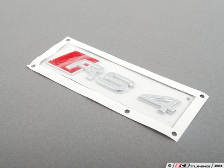 ES#3560 - 8D98537402ZZ - 'RS4' Emblem - Chrome/Red - (NO LONGER AVAILABLE) - Replace your worn or missing emblem - Genuine Volkswagen Audi - 