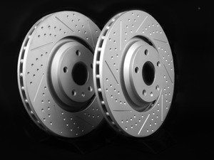 ES#2500853 - 8J0301GXSGMTLRA - Front Dimpled And Slotted Brake Rotors - Pair (340x30) - (NO LONGER AVAILABLE) - Featuring GEOMET protective coating. - ECS - 