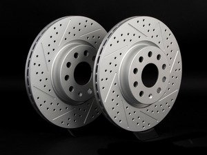 ES#2167540 - 1K0615301AAKT12 -  Front Cross Drilled & Slotted Brake Rotors - Pair (312x25) - (NO LONGER AVAILABLE) - Featuring GEOMET protective coating. - ECS - Audi Volkswagen
