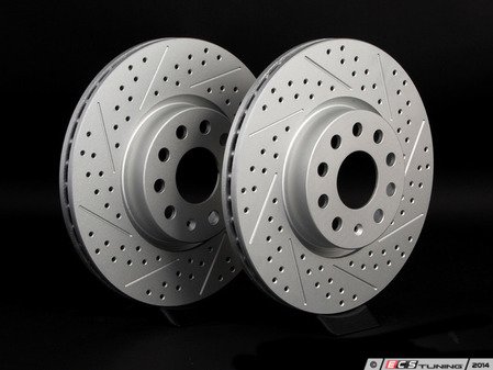 ES#2167540 - 1K0615301AAKT12 -  Front Cross Drilled & Slotted Brake Rotors - Pair (312x25) - (NO LONGER AVAILABLE) - Featuring GEOMET protective coating. - ECS - Audi Volkswagen
