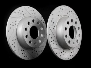 ES#2702508 - 1K0698601AA -  Rear Cross Drilled & Slotted Brake Rotors - Pair (272x10) - (NO LONGER AVAILABLE) - Featuring GEOMET protective coating. - ECS - 