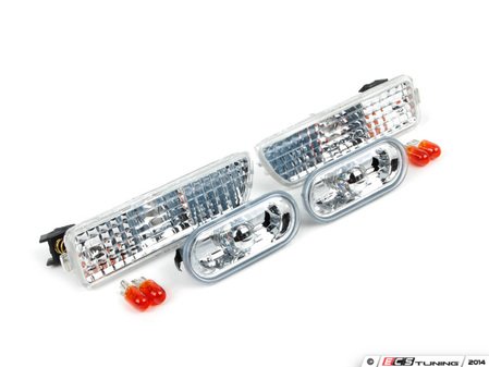 ES#2730390 - 1J0998001KT2 - Smooth Style Side Marker Set - Clear - (NO LONGER AVAILABLE) - Bumper and fender mounted clear side markers with amber bulbs - ECS - 