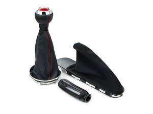 ES#2643147 - 25117638583KT - JCW Shift Knob / Emergency Brake Upgrade Trim Kit - (NO LONGER AVAILABLE) - Includes GP2 Shift knob, JCW Emergency Brake Alcantara Boot, and Emergency Brake JCW Handle - Leather / Carbon Fiber - Genuine MINI - 