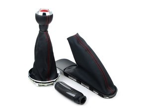 ES#2643152 - 25117638583KT4 - JCW Shift Knob / Emergency Brake Upgrade Trim Kit - (NO LONGER AVAILABLE) - Includes GP2 Shift knob, JCW Emergency Brake Leather /Red Boot, and Emergency Brake JCW Handle - Leather / Carbon Fiber - Genuine MINI - 