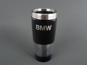 ES#256707 - 80902149943 - BMW Carbon Effect Travel Mug - (NO LONGER AVAILABLE) - Black with a silver carbon ring - Genuine BMW - 