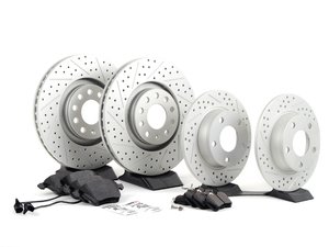 ES#2681037 - 8E0301ADXGMKT2 - Front & Rear Performance Brake Service Kit - (NO LONGER AVAILABLE) - Featuring ECS GEOMET Drilled & Slotted rotors and Hawk HPS pads - Assembled By ECS - 
