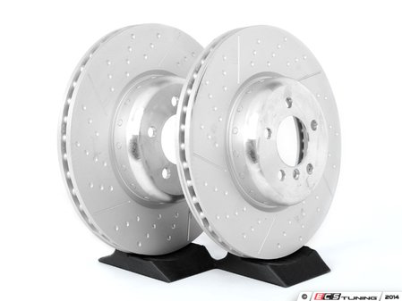 ES#2568621 - 34106797603kt - Front Brake Rotors - Pair (370x30) - Performance braking option from the factory, cross drilled & slotted brake rotors (370x30). Bolted two-piece design. - Genuine BMW M Performance - BMW