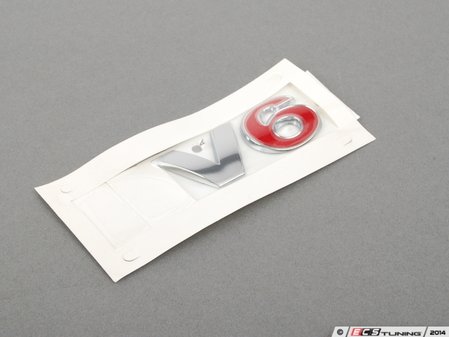 ES#3431 - 1J0853675AAGQF - "V6" Emblem - (NO LONGER AVAILABLE) - Chrome / Red stick on emblem - Genuine Volkswagen Audi - 