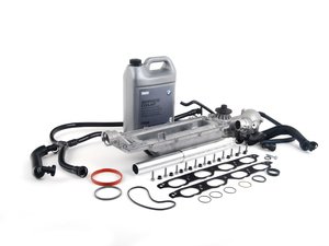ES#2724958 - 11141439975KT1 - Water Pipe Service Kit  - Addresses common low-mileage failure caused by poor OEM o-ring/pipe design. More advanced service kit with German-made Geba water pump with metal impeller - Assembled By ECS - BMW