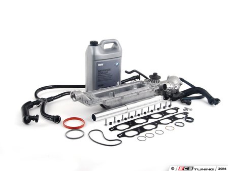ES#2724958 - 11141439975KT1 - Water Pipe Service Kit  - Addresses common low-mileage failure caused by poor OEM o-ring/pipe design. More advanced service kit with German-made Geba water pump with metal impeller - Assembled By ECS - BMW