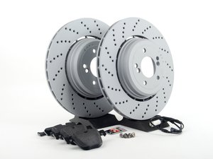 ES#2730754 - 34112282805KT9 - Rear Brake Service Kit - Featuring ECS V5 cross-drilled rotors and ECS DD23 ceramic pads. - Assembled By ECS - BMW