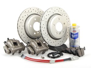 ES#2609158 - 34116765881DSKT - OE Rear Big Brake Kit - (320x22) - Featuring ECS V5 coated cross drilled and slotted rotors and Hawk HPS pads! - Assembled By ECS - BMW