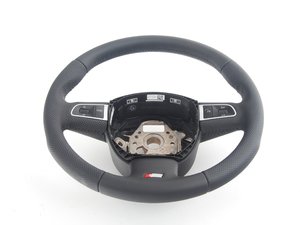 ES#450695 - 8K0419091BBWUL - 3-Spoke Multi Function Steering Wheel - Black - Perforated leather wrapped steering wheel, airbag not included - Genuine Volkswagen Audi - Audi