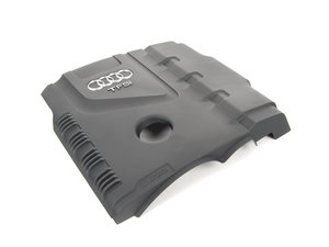 ES#1904963 - 06J103925AG - Engine Cover - Includes push-on connectors, clamping washers, & Audi rings emblem. - Genuine Volkswagen Audi - Audi