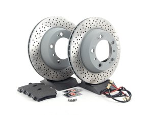 ES#2594744 - 98735240301ROEKT - Rear Brake Service Kit - Featuring Sebro rotors and Textar brake pads - Assembled By ECS - Porsche