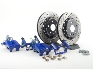 ES#2739068 - MK5R32REAR2PCKT -  Rear Big Brake Kit - 2-Piece Cross Drilled & Slotted Rotors (310x22) - (NO LONGER AVAILABLE) - Upgrade your stopping power to the MKV R32 setup with 2-piece rotors! - Assembled By ECS - 