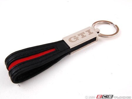 ES#1876666 - 18964 - GTI Leather Key Tag - Black - (NO LONGER AVAILABLE) - Leather keychain with red canvas stripe and chrome trim. GTI logo laser engraved on clip. - DriverGear - 