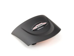 ES#2627136 - 32306863535 - JCW Logo Steering Wheel Trim Black - Bottom Center - Attaches to the bottom pad of the three spoke steering wheel - Genuine MINI - MINI