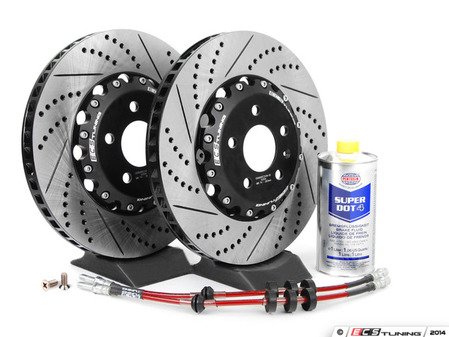 ES#2730485 - 8K0698301MKT4 - Front Brake Kit - Stage 1 - 2-Piece Cross Drilled & Slotted Rotors (345x30) - Upgrade your brake system with 2-piece rotors and stainless steel lines - ECS - Audi