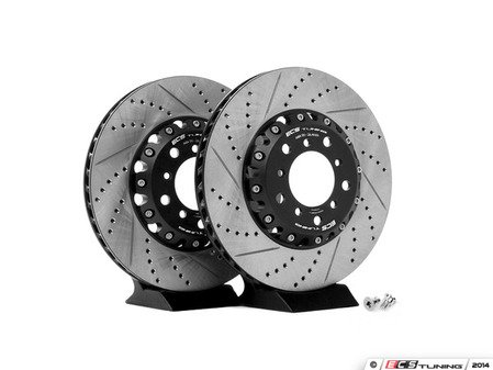 ES#2561992 - 000505ECS01AKT - 2-Piece Lightweight Front Brake Rotors - Pair (325x28) - (NO LONGER AVAILABLE) - Direct bolt-on cross-drilled and slotted replacement - 2-piece semi-floating rotors offer reduced unsprung weight and additional cooling capacity versus OEM for improved braking, handling, and ride quality! - ECS - 