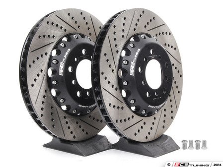 ES#2712810 - 001004ECS01AKT - 2-Piece Lightweight Front Brake Rotors - Pair (360x30) - Direct bolt-on cross-drilled and slotted replacement - 2-piece semi-floating rotors offer reduced weight and additional cooling capacity versus OEM for improved braking, handling, and ride quality! - ECS - BMW