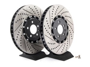 ES#2713047 - 001423ECS01AKT - Front Cross-Drilled & Slotted 2-Piece Brake Rotors - Pair (334x32) - Save weight by bolting on these 2-piece rotors at 15% less weight than factory! - ECS - Audi Volkswagen