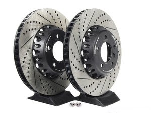 ES#2717944 - 003294ECS01KT - 2-Piece Lightweight Front Brake Rotors - Pair (348x30) - Direct bolt-on cross-drilled and slotted replacement offering a 4.5lbs weight savings per rotor for improved braking, handling, and ride quality! - ECS - BMW