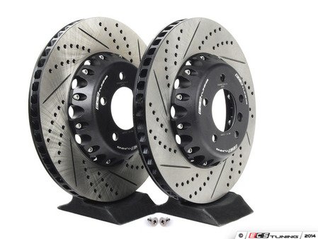 ES#2717944 - 003294ECS01KT - 2-Piece Lightweight Front Brake Rotors - Pair (348x30) - Direct bolt-on cross-drilled and slotted replacement offering a 4.5lbs weight savings per rotor for improved braking, handling, and ride quality! - ECS - BMW