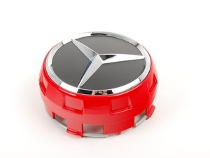 ES#2717031 - 00040009003594 - Center Cap - Priced Each - Clip-in center cap with chrome star on black background, with red surround - Genuine Mercedes Benz - Mercedes Benz