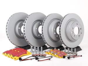 ES#2602365 - 95535140300PEKT - Performance Front & Rear Brake Service Kit - Featuring Zimmerman Z-Coated rotors and EBC YellowStuff brake pads - Assembled By ECS - Porsche