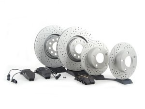ES#2678140 - 4B0601XSGMTLKT - Performance Front & Rear Brake Service Kit - (NO LONGER AVAILABLE) - Featuring ECS GEOMET Drilled & Slotted rotors and Hawk HPS pads - Assembled By ECS - 
