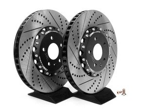 ES#2609284 - 002725ECS01AKT - Front Cross-Drilled & Slotted 2-Piece Brake Rotors - Pair (345x30) - Direct bolt-on replacement - 25% less weight! - ECS - Audi