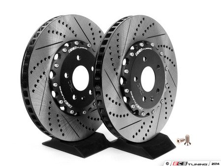 ES#2609284 - 002725ECS01AKT - Front Cross-Drilled & Slotted 2-Piece Brake Rotors - Pair (345x30) - Direct bolt-on replacement - 25% less weight! - ECS - Audi