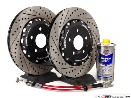 ES#2730486 - 8k0698301mKT5 - Rear Brake Kit - Stage 1 - 2-Piece Cross Drilled & Slotted Rotors (330x22) - Upgrade your brake system with 2-piece rotors and stainless steel lines - ECS - Audi