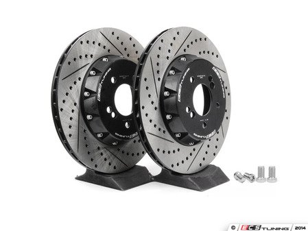 ES#2712816 - 001004ECS02AKT - 2-Piece Lightweight Rear Brake Rotors - Pair (350x24) - Direct bolt-on cross-drilled and slotted replacement - 2-piece semi-floating rotors offer reduced unsprung weight and additional cooling capacity versus OEM for improved braking, handling, and ride quality! - ECS - BMW