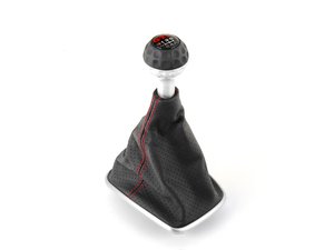 ES#2137143 - 1J0711113CQNWC - Shift Knob With Boot - 337 Edition - (NO LONGER AVAILABLE) - Black leather and aluminum golf ball shift knob and black leatherette boot with red stitching and aluminum trim ring for 6-speed manual - Genuine Volkswagen Audi - 