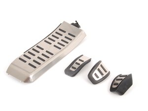 ES#2556940 - 8K1064205 - Pedal set with dead pedal - Aluminum  - (NO LONGER AVAILABLE) - Includes the brushed aluminum throttle, clutch, brake and dead pedals - Audi Zubehor - 