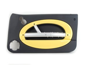ES#99763 - 51417141300 - Door Trim Panel Right - Liquid Yellow / Panther Black - Full door panel with silver door pull structure - Genuine MINI - MINI