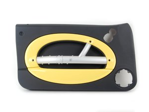 ES#99762 - 51417141299 - Door Trim Panel Left - Liquid Yellow / Panther Black - Full door panel with silver door pull structure - Genuine MINI - MINI