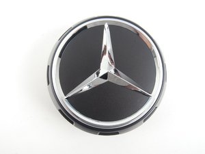 ES#2717770 - 00040009009283 - Center Cap - Priced Each - Clip-in center cap with chrome star on black background, with black surround - Genuine Mercedes Benz - Mercedes Benz
