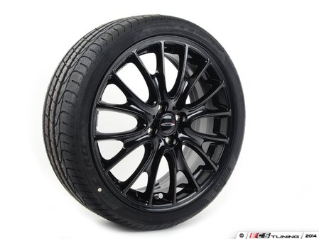 ES#250387 - 36110442361 - R113 JCW LM Rad Cross Spoke Wheel 18" (4x100) Gloss Black - Set Of Four With Tires - (NO LONGER AVAILABLE) - JCW Ronal wheels featured with Pirelli P Zero RF Summer tires - Genuine MINI - 