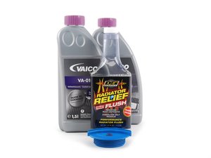 ES#2784778 - CO0LANTFLUSHKT1 - Cooling System Flush Kit - Keep your cooling system working at its best by keeping it clean and free of rust and scale deposits. Includes new expansion tank cap, flush treatment & G13 coolant. - Assembled By ECS - Audi Volkswagen