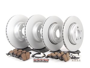 ES#2781275 - 34116750267KT2 - Front And Rear Brake Service Kit - Featuring Meyle coated rotors and ECS DD23 ceramic pads. - Assembled By ECS - BMW