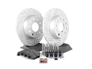 ES#2725372 - 1K0698601AHFKT - Performance Rear Brake Service Kit (272x10) - (NO LONGER AVAILABLE) - Featuring ECS GEOMET cross drilled and slotted rotors and Hawk HPS pads - Assembled By ECS - 