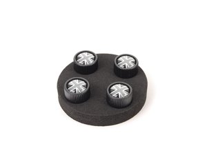 ES#2159822 - 36122182347 - Black Jack Logo Valve Stem Caps Set - Priced As Set - (NO LONGER AVAILABLE) - Get the union jack look in grey/ black color scheme ( Black Cap ) - Genuine MINI - 