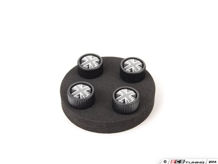 ES#2159822 - 36122182347 - Black Jack Logo Valve Stem Caps Set - Priced As Set - (NO LONGER AVAILABLE) - Get the union jack look in grey/ black color scheme ( Black Cap ) - Genuine MINI - 
