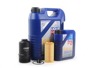 ES#2785337 - 06K115562SVCKT26 - Oil Service Kit - With Magnetic Drain Plug & Black Billet Aluminum Oil Filter Housing  - Includes Liqui-Moly 5W-40 Synthetic engine oil, Genuine Oil Filter and an ECS billet filter housing - Assembled By ECS - Volkswagen