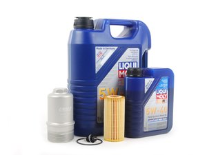 ES#2785339 - 06K115562SVCKT27 - Oil Service Kit - With Magnetic Drain Plug & Silver Billet Aluminum Oil Filter Housing  - Includes Liqui-Moly 5W-40 Synthetic engine oil, Genuine Oil Filter and an ECS billet filter housing - Assembled By ECS - Volkswagen