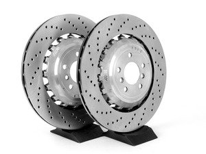 ES#2562555 - 34212284103KT - Rear Brake Rotors - Pair (396x24) - Drilled, semi-floating factory replacement rotors. M Performance! - Genuine BMW - BMW